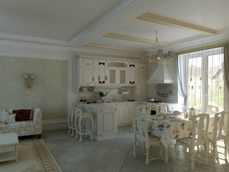 Дизайн кухни-столовой-гостиной в частном доме: 65 фото планировки