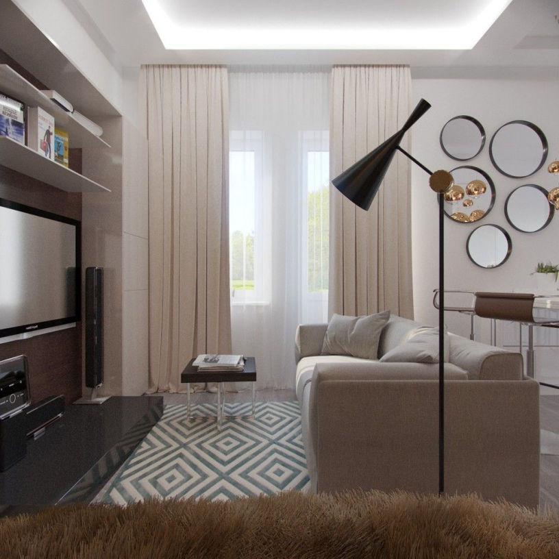 Гостиная 20 кв. м. - фото современных идей красиво оформленного дизайна  гостиной