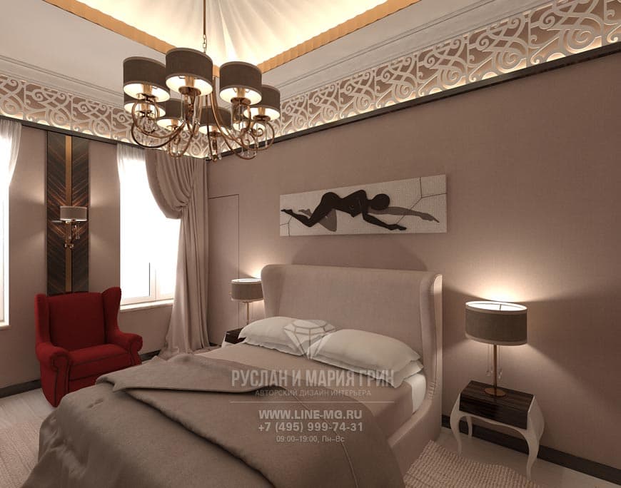 Современная идея дизайна спальни в стиле арт-деко