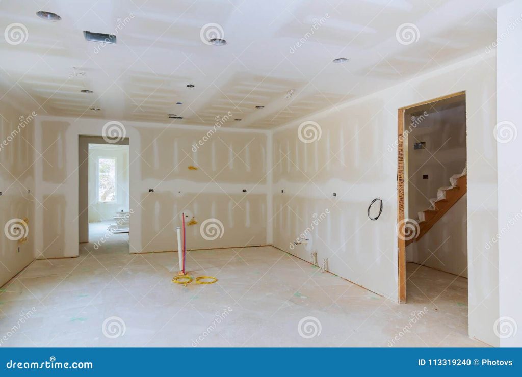 Гипсокартон повешен в комнате кухни Remodeling проект Стоковое Фото -  изображение насчитывающей контрактор, рынок: 113319240