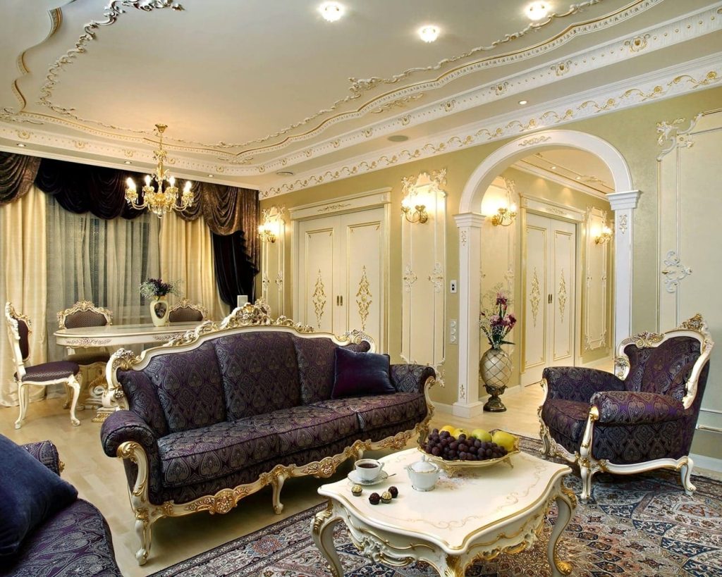 Гостиная в стиле барокко: теплый и роскошный дизайн - 100 фото и видео