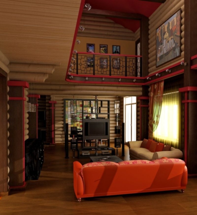 Дизайн гостиной в деревянном доме (16 фото)