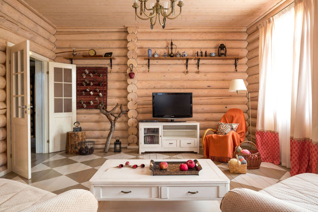 Оформление гостиной в деревянном доме: выбор стиля, расстановка мебели,  отделка