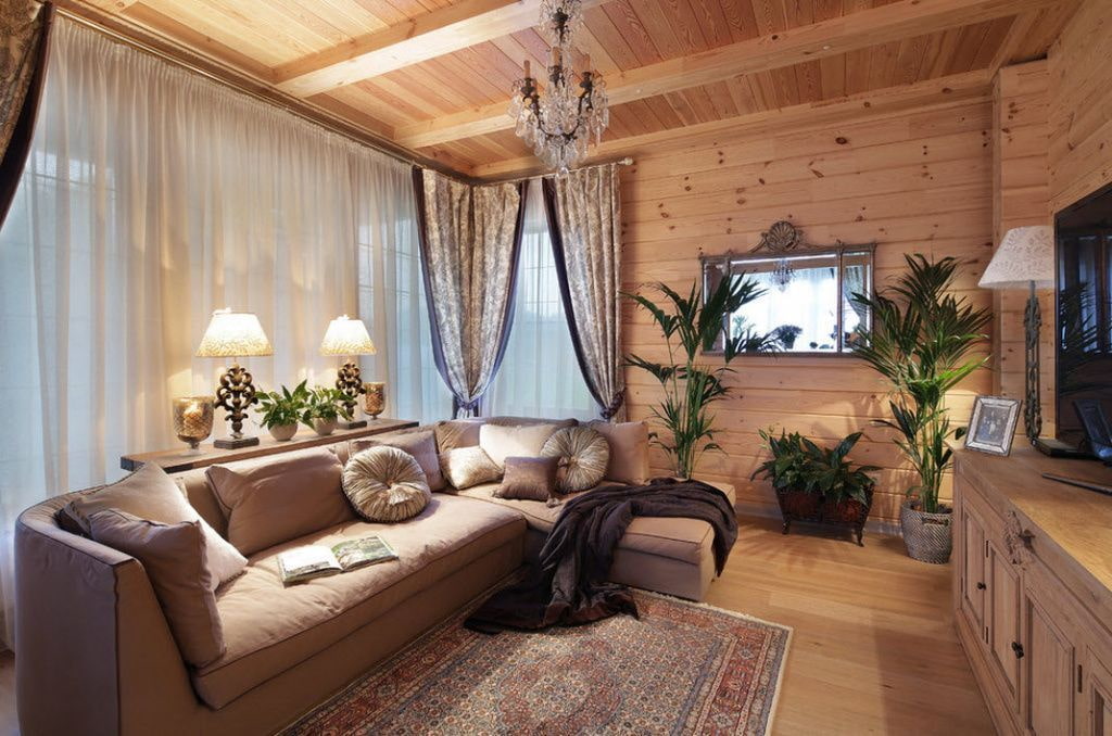 Гостиная в деревянном доме: дизайн и интерьер, фото современных идей