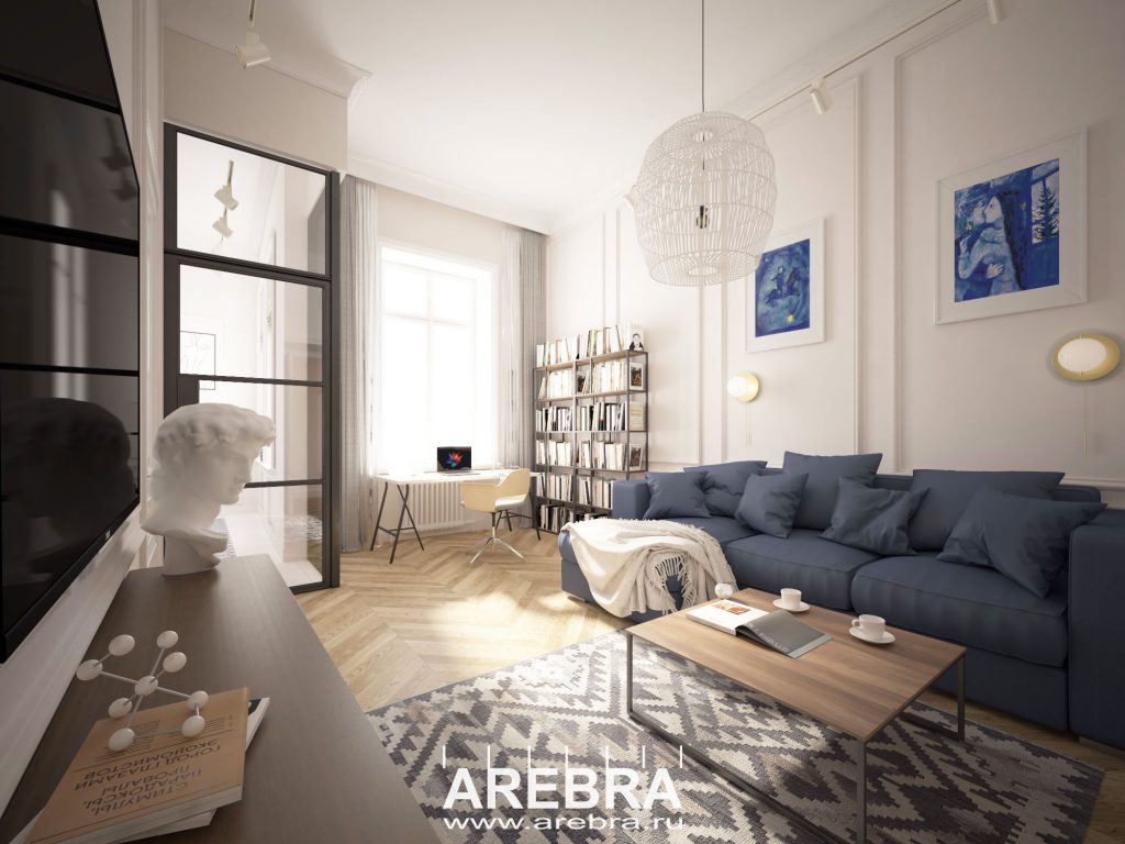 Дизайн проект интерьера квартиры общей площадью 90,1 м2, по адресу г.  Санкт-Петербург, ул. Достоевского - AREBRA.RU