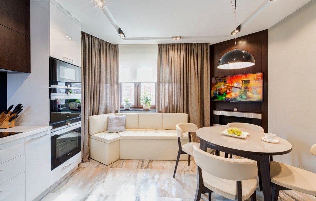 Кухня-гостиная 14 кв м (25 фото): планировка и дизайн с диваном,  современные идеи 2019