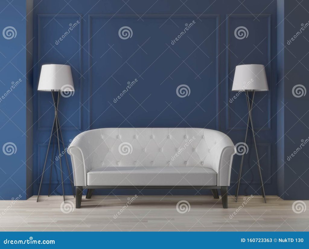 Большая гостиная дизайн интерьера, декоративный стиль, темно-синяя стена  для макета и копирования пространства Иллюстрация штока - иллюстрации  насчитывающей цвет, конструкция: 160723363