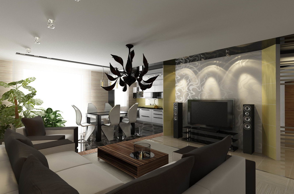 Дизайн гостиной, совмещенной с кухней: современное оформление интерьера,  видео и фото