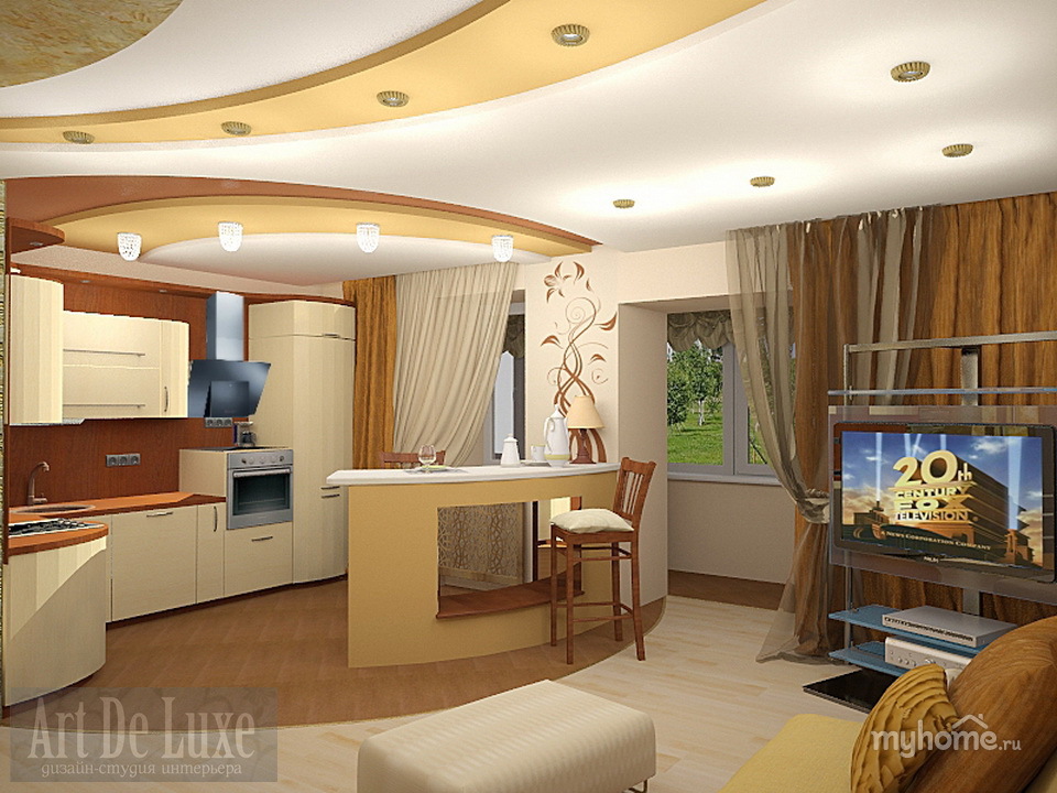 Дизайн маленького зала совмещенного с кухней » Картинки и фотографии  дизайна квартир, домов, коттеджей