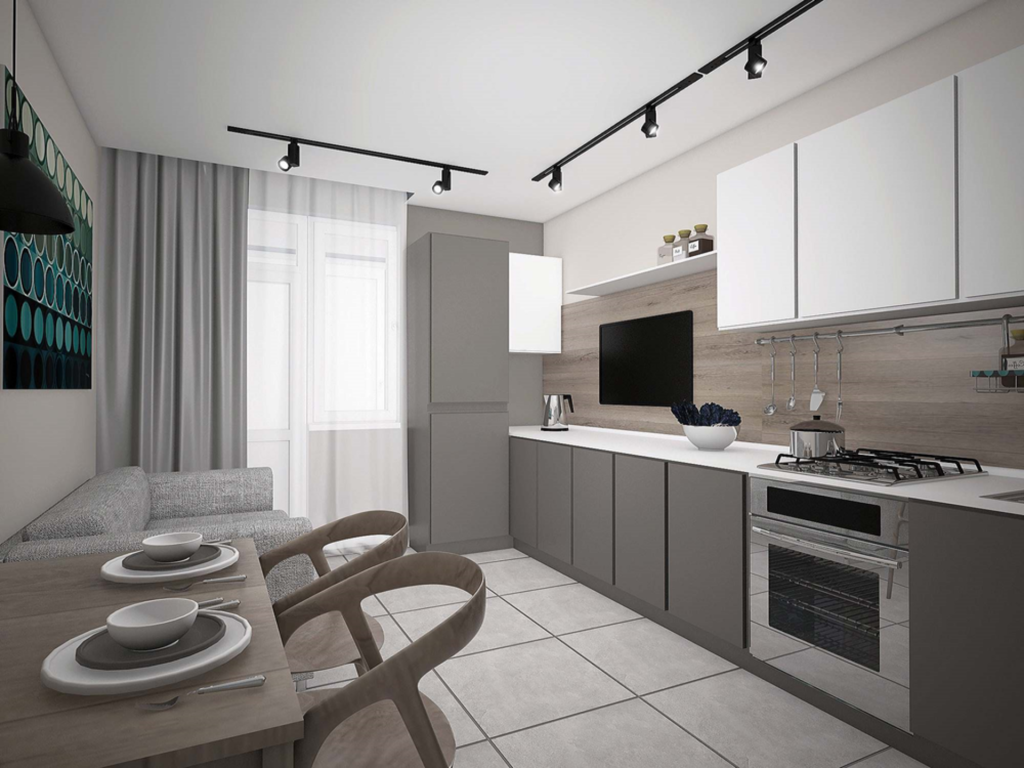 Кухня 13.2 м², стиль Минимализм: купить готовый дизайн-проект кухни в стиле  Минимализм для жк виктори парк - ReRooms
