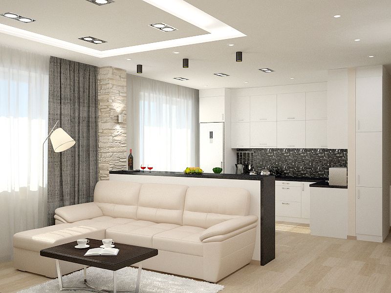 Интерьер кухни гостиной в частном доме: дизайн в современном стиле в  светлых тонах, примеры - 41 фото