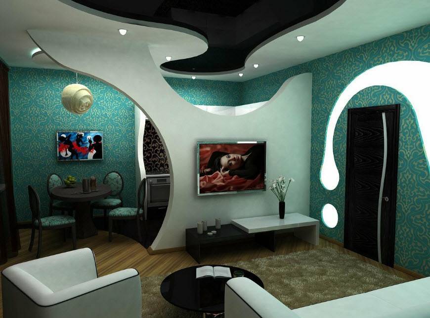 Потолки из гипсокартона: фото для зала, идеи дизайна и оформления в комнате