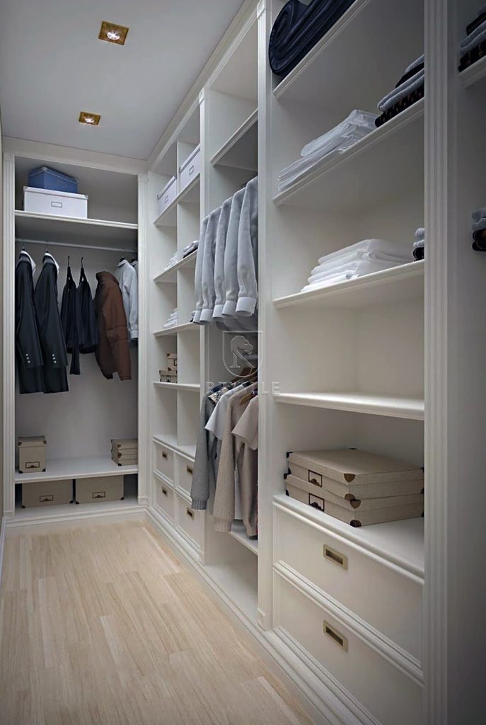 Угловая гардеробная комната Ламон, в классическом стиле белая