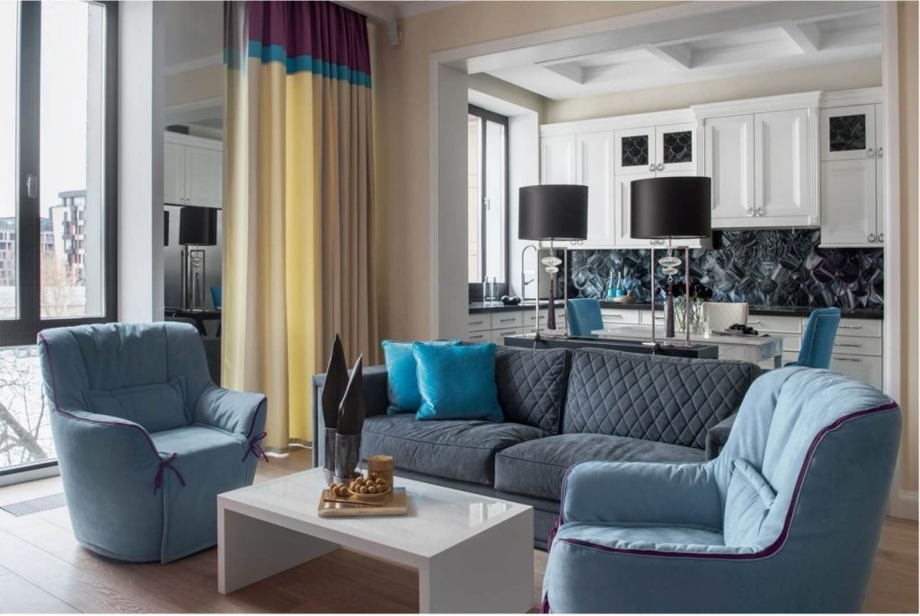 Серо голубой диван в интерьере гостиной с чем сочетать (70 фото) - красивые  картинки и HD фото