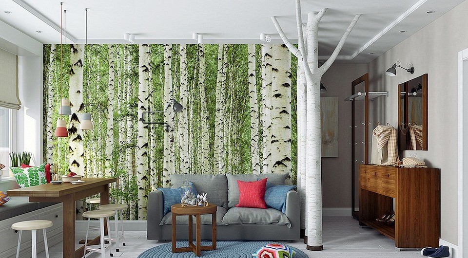 Дизайн квартиры с акцентом на дерево: доски в спальне и берёзы в гостиной |  ivd.ru