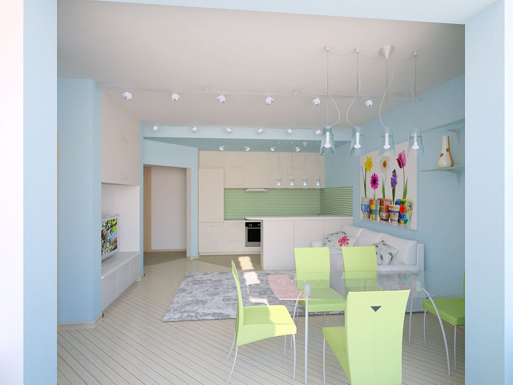 Интерьер кухни гостиной: дизайн гостинки совмещенной с кухонным помещением  и детской