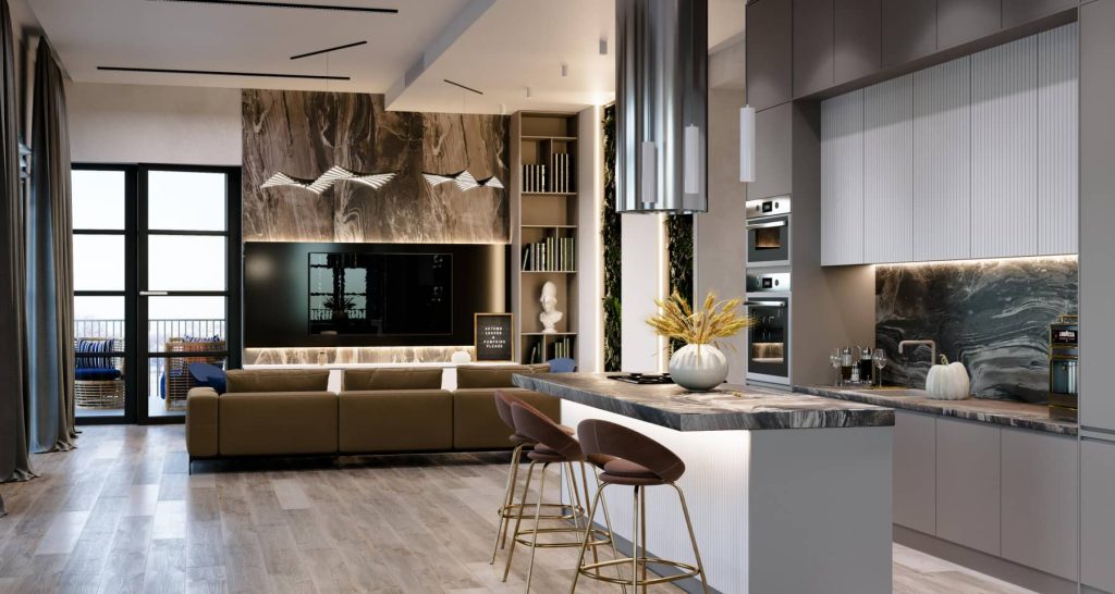 Дизайн кухни-гостиной в частном доме: 40 лучших фото, стили, цвета, идеи  интерьеров в 2023 году