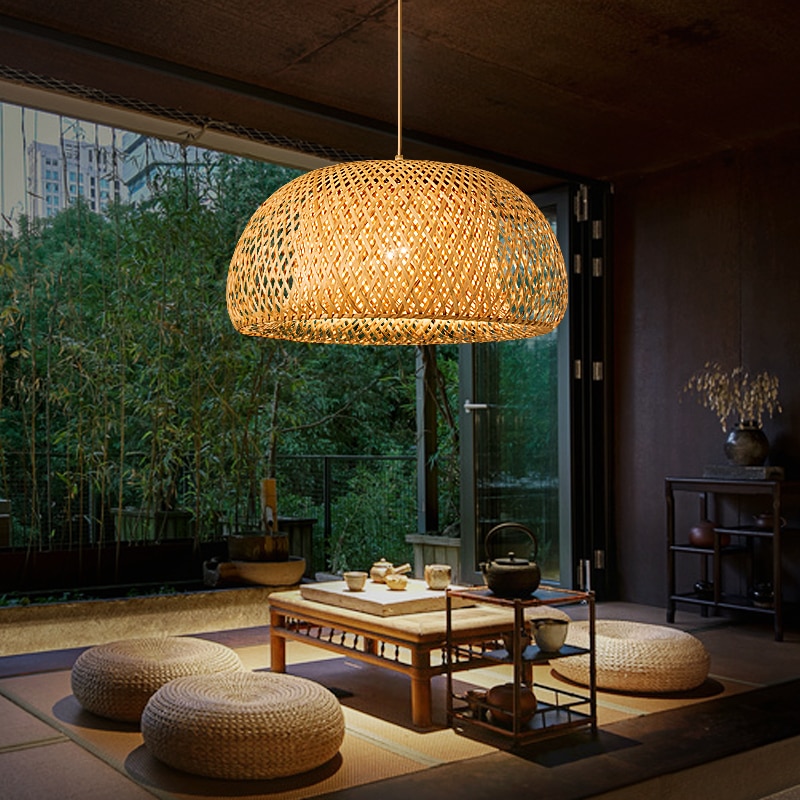 Бамбуковый Плетеный абажур из ротанга, деревенский подвесной светильник,  плетеная подвесная люстра для ресторана, кухни, столовой, лампа из ротанга  | AliExpress
