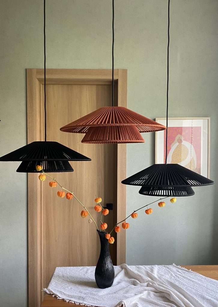 Анна Барыкина освещение интерьера, макраме, плетеные светильники