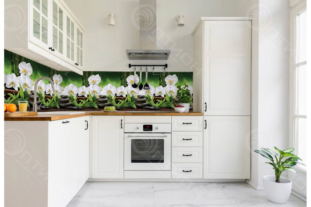 Кухонный фартук на стену Оптион Орхидеи белые (3000x600 мм; термоперевод)  8340 - выгодная цена, отзывы, характеристики, фото - купить в Москве и РФ