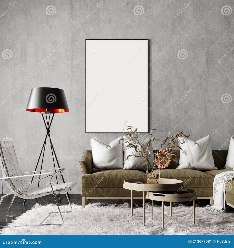 Современный дизайн интерьера гостиной с белым ковром и пустая картинная  кадр на стене Иллюстрация штока - иллюстрации насчитывающей рамка, черный:  213677081