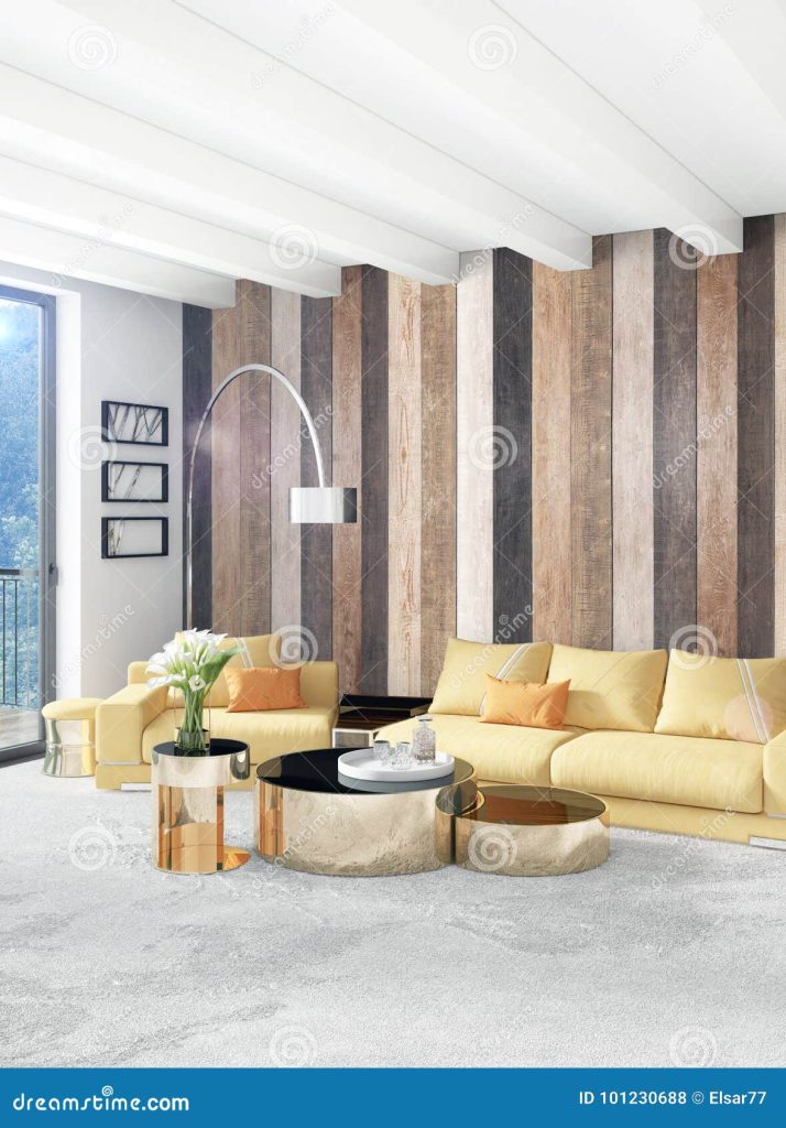 Желтые спальня или гостиная в современном дизайне интерьера стиля с стеной  Exuding и стильной мебелью перевод 3d Иллюстрация штока - иллюстрации  насчитывающей кресло, бульвара: 101230688