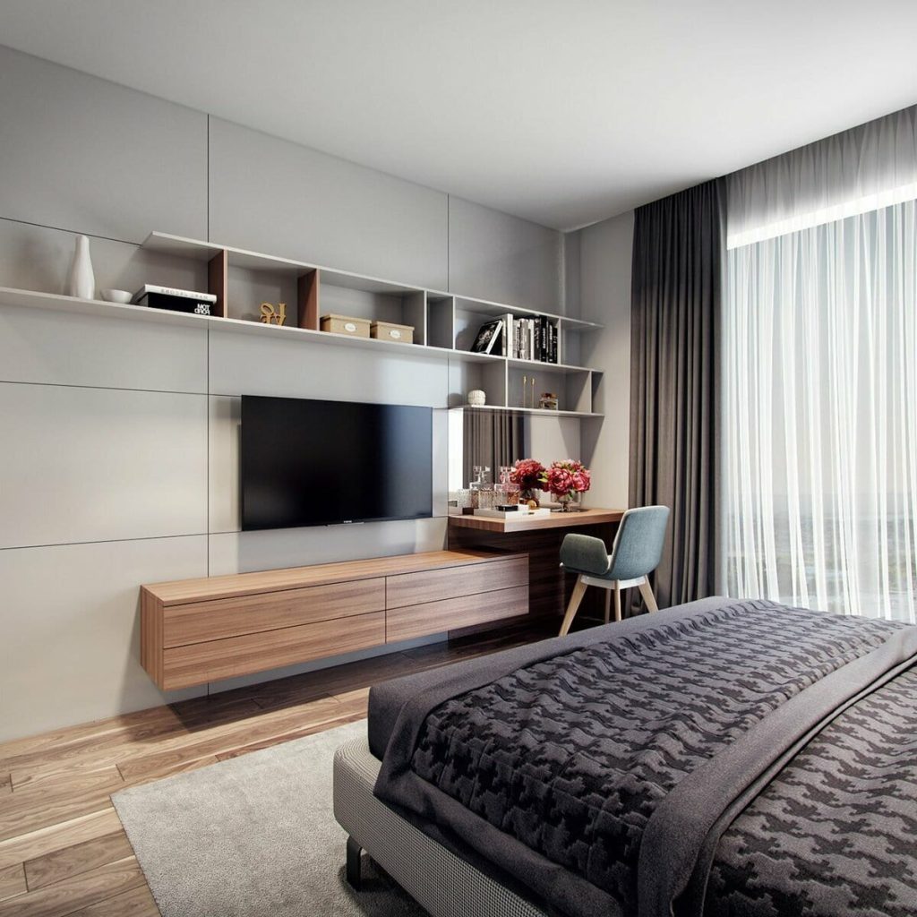 Интерьер классической мужской спальни площадью 38 кв.м — фабрика  современной дизайнерской мебели SKDESIGN