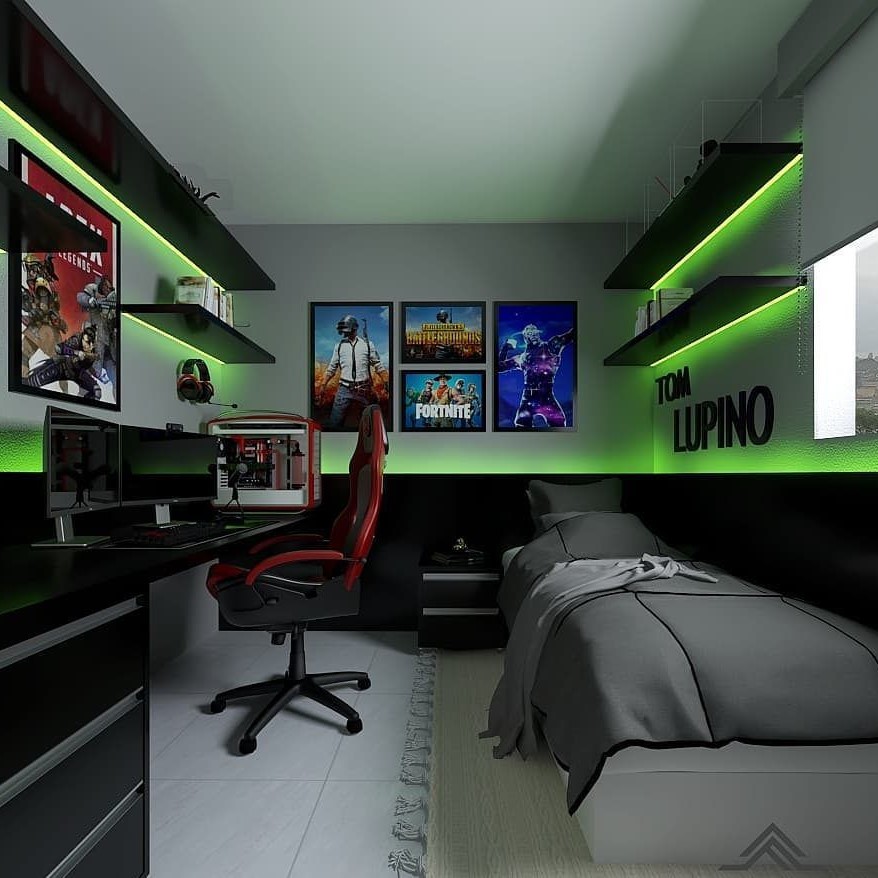 Игровая комната геймера: дизайн с подсветкой! Окна и двери.