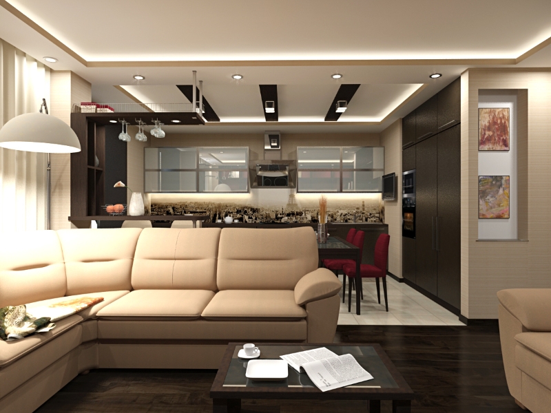 Кухня-гостиная 12-13 кв. м с диваном: фото, дизайн, с балконом, планировка,  зонирование, идеи интерьера, зонирование, проект