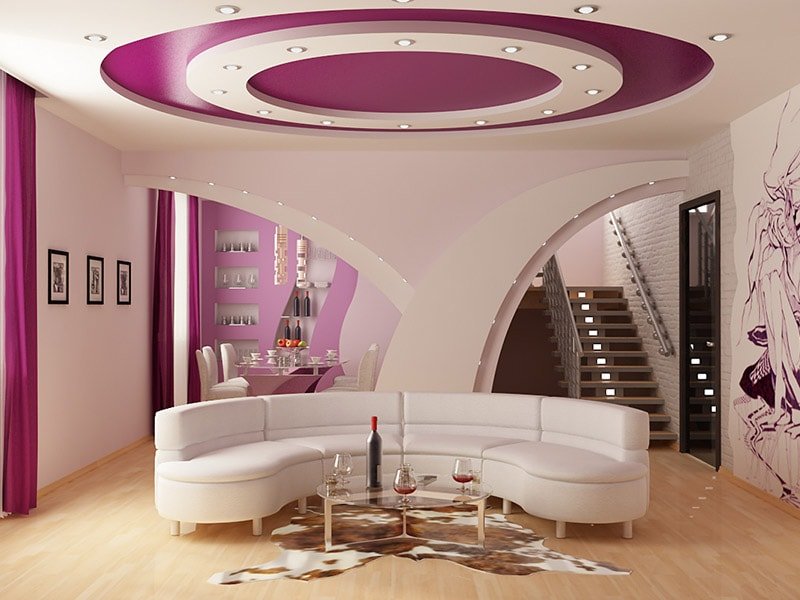 Потолки из гипсокартона в зале в частном доме: фото идей дизайна