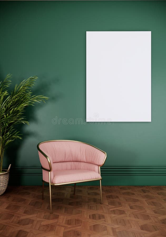 Пустая насмешка картинной рамки и зеленая диван в переводе 3d номера  зеленого внутреннего Иллюстрация штока - иллюстрации насчитывающей софа,  стильно: 212962118