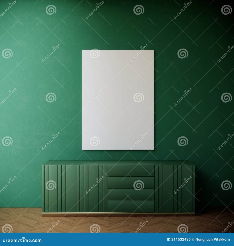 Пустая насмешка картинной рамки в комнате внутреннем 3d зеленой стены  современной, представляющих фон Иллюстрация штока - иллюстрации  насчитывающей стул, иллюстрация: 211532485