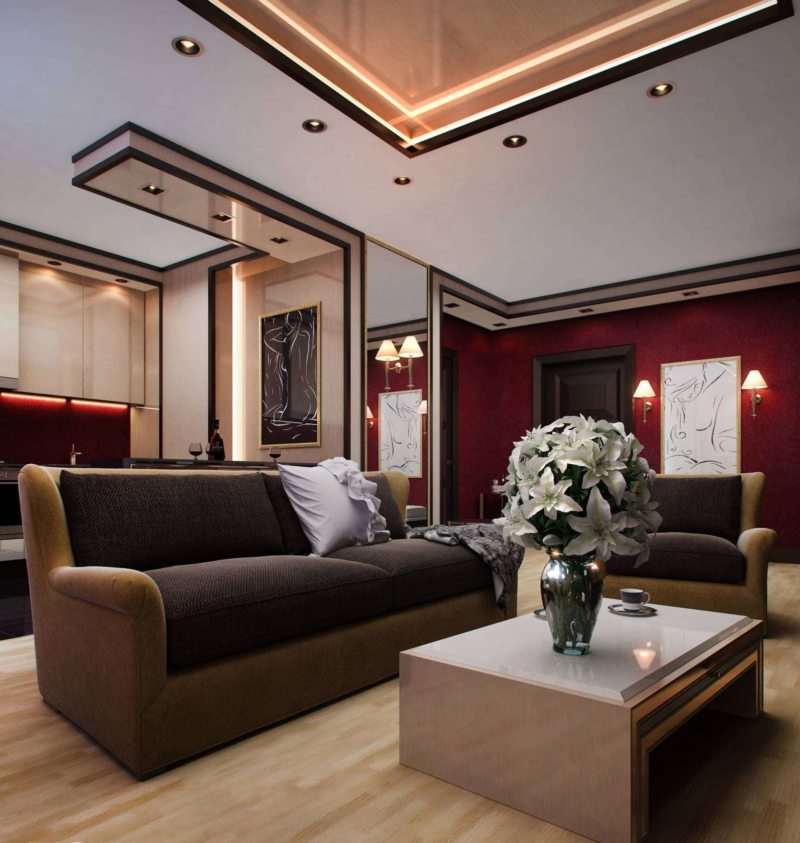 Бордовая гостиная - 65 фото элегантного дизайна гостиной бордового цвета