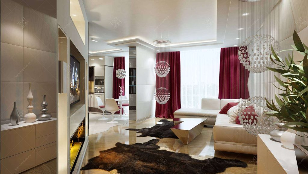 Бордовый цвет в интерьере гостиной: стильный дизайн в винных оттенках от  SKDESIGN
