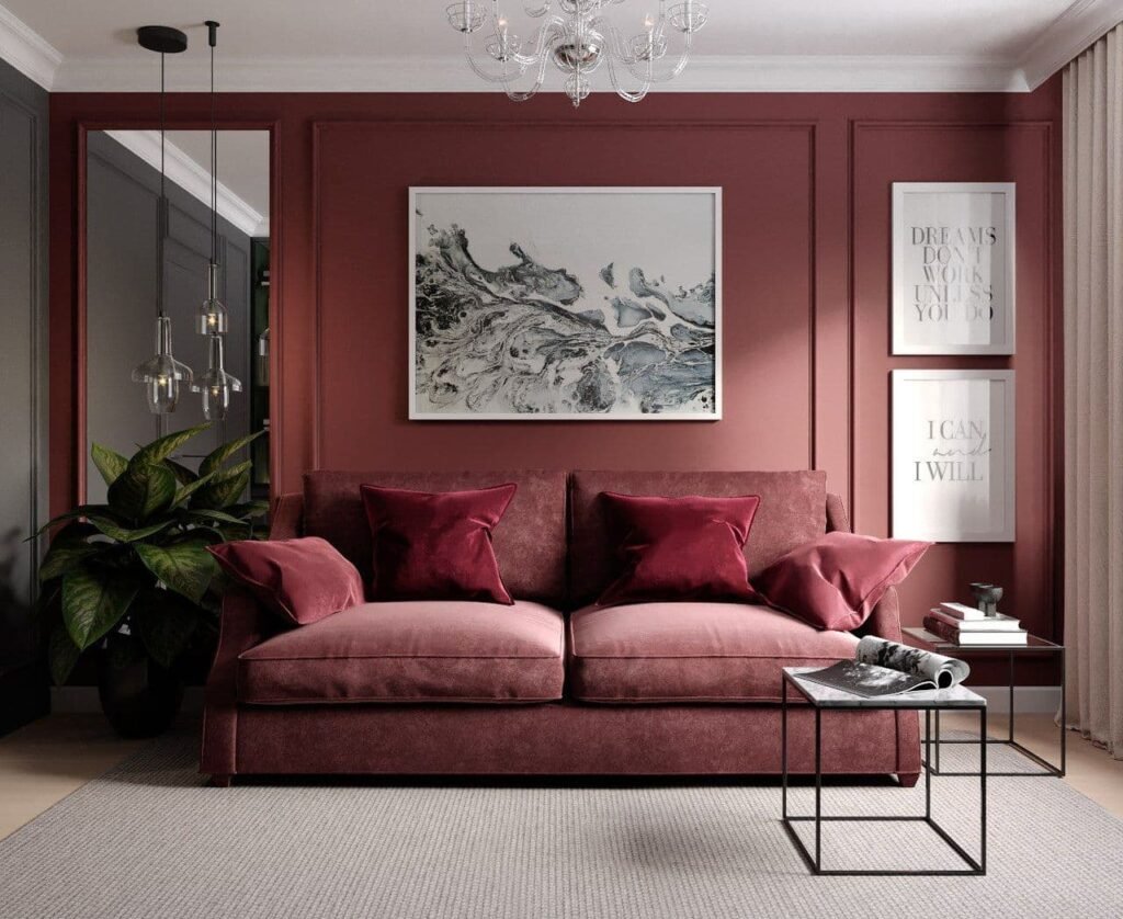 Интерьеры гостиных в бордовом цвете: 30 фото дизайнов