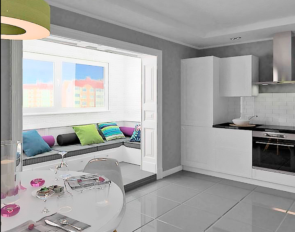 Дизайн кухни совмещенной с балконом - 70 фото