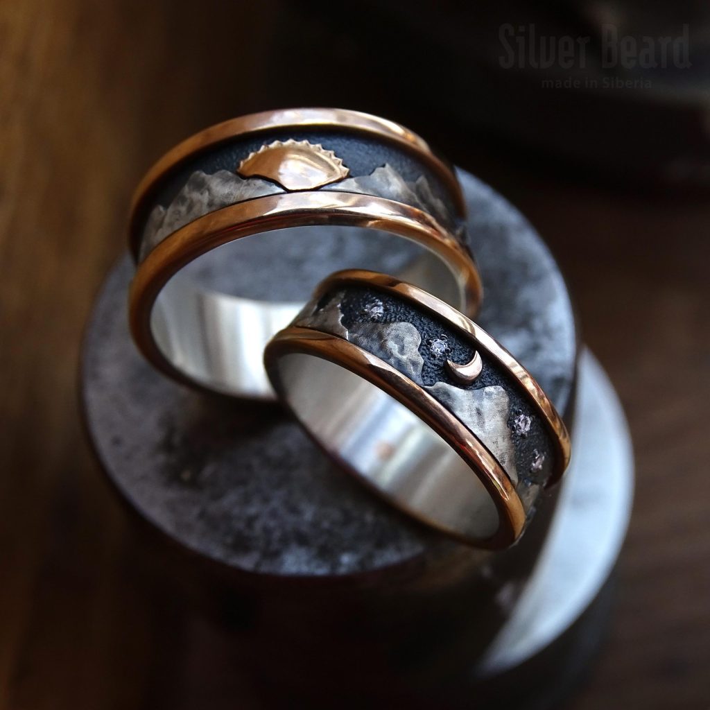Комбинированные обручальные кольца: день-ночь | Silver Beard