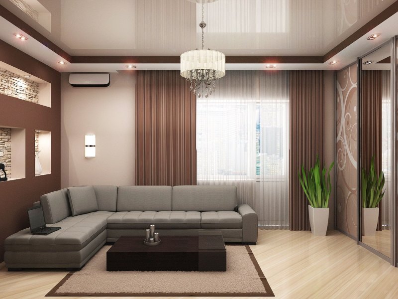 Натяжные потолки в гостиной - обзор современного дизайна, а также сочетания  в интерьере (100 фото)
