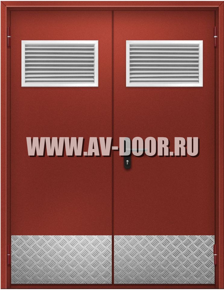 Дверь противопожарная двупольная остекленная с вентиляционной решёткой и  порогом ДПР-49 - купить в Москве по цене от 12300 руб. Производство,  доставка и установка под ключ