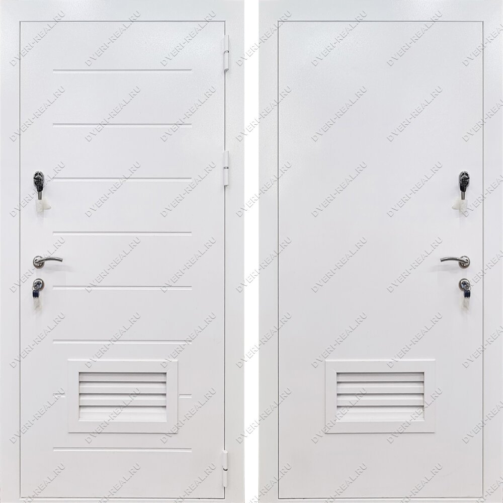 Белая металлическая дверь с вентиляционной решеткой РД-2507 купить с  доставкой и установкой от компании Реальные Двери по цене от 18400 рублей в  Москве