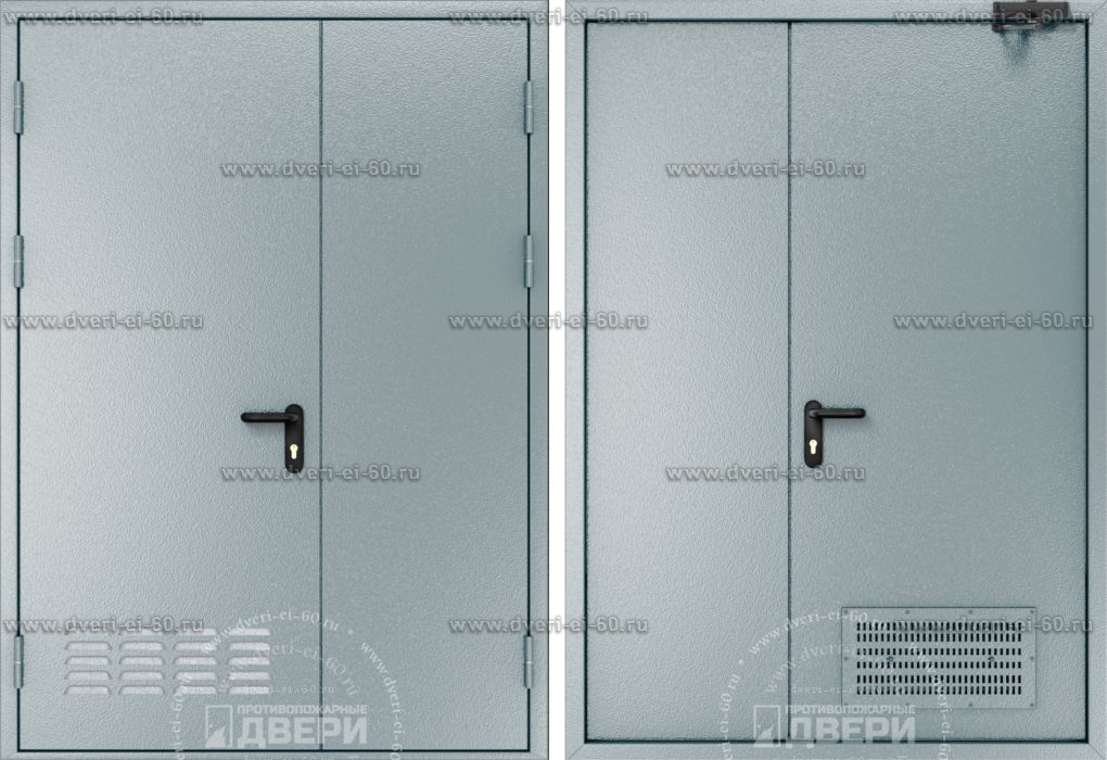 Полуторная противопожарная дверь с вентиляционной решеткой ПД-СВ007 (серая)