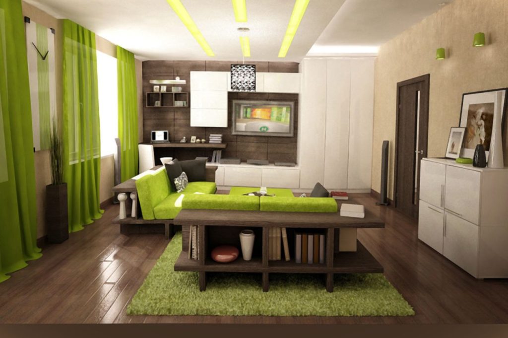 Дизайн гостинной в зеленом цвете » Картинки и фотографии дизайна квартир,  домов, коттеджей