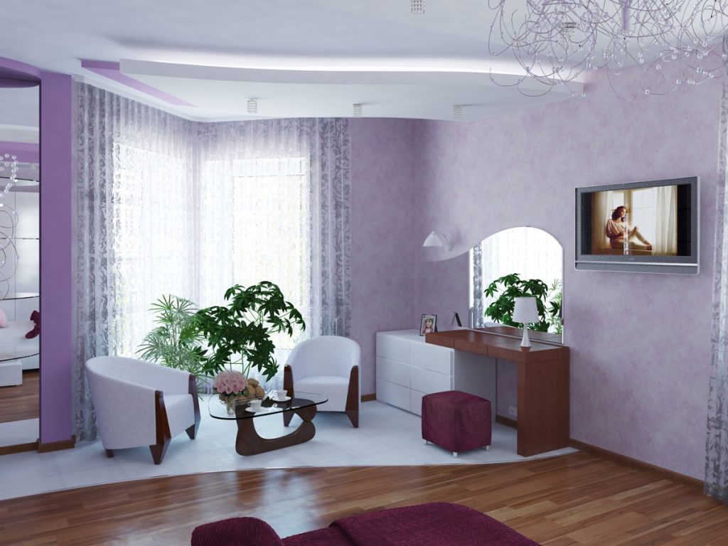 Дизайн зала в фиолетовом цвете » Картинки и фотографии дизайна квартир,  домов, коттеджей