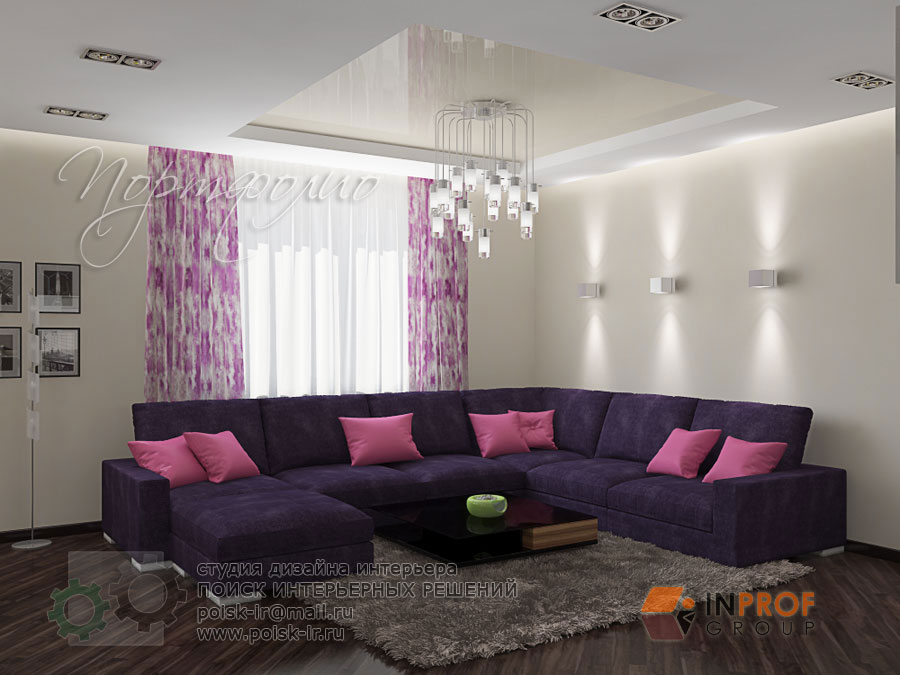 Интерьеры в фиолетовых оттенках - дизайн-проекты спален, кухни, гостиной.
