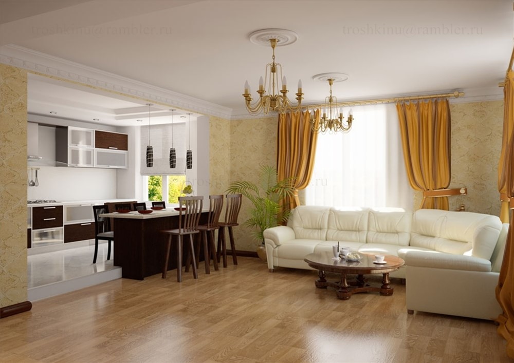 Дизайн кухни с гостиной в частном доме в классическом стиле — Портал о  строительстве, ремонте и дизайне