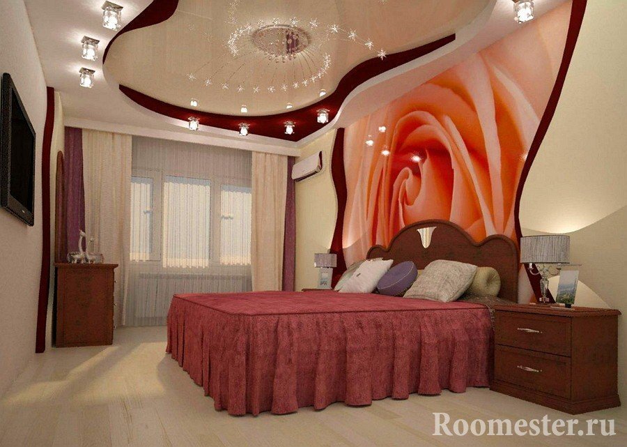 Дизайн потолка в спальне - виды отделки +70 фото