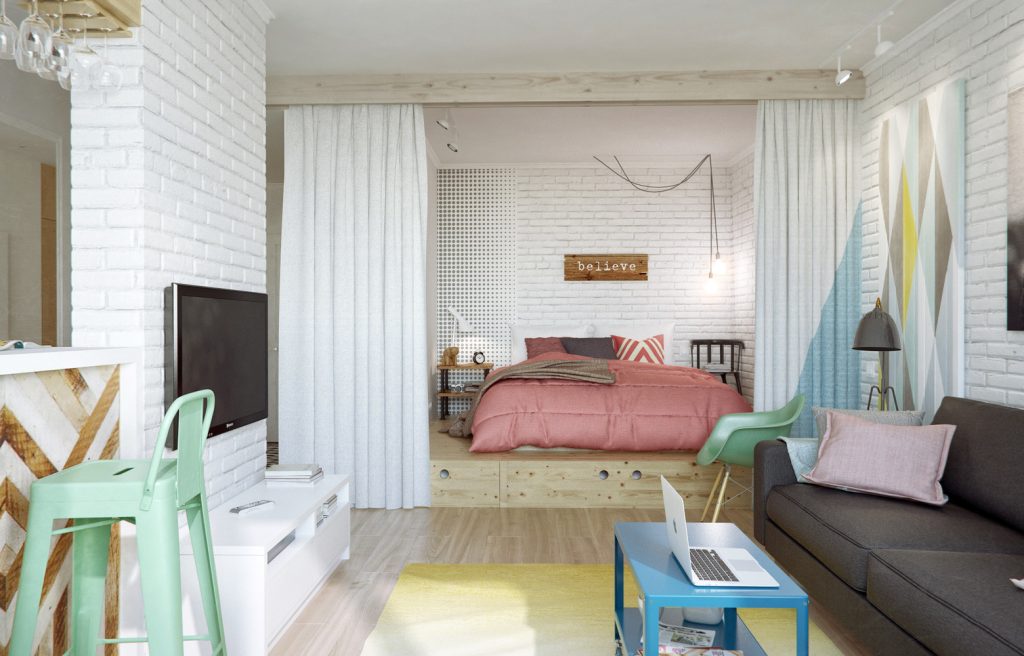 Гостиная и спальня в одной комнате: 75 фото идей дизайна готового интерьера