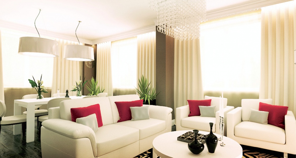 Интерьер гостиной с тремя окнами: оформление в разных стилях, материалы и  цвета