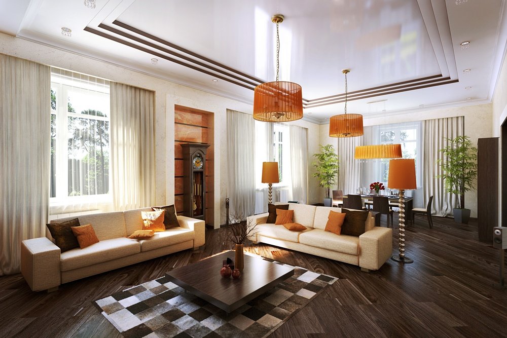 Интерьер гостиной с тремя окнами: оформление в разных стилях, материалы и  цвета