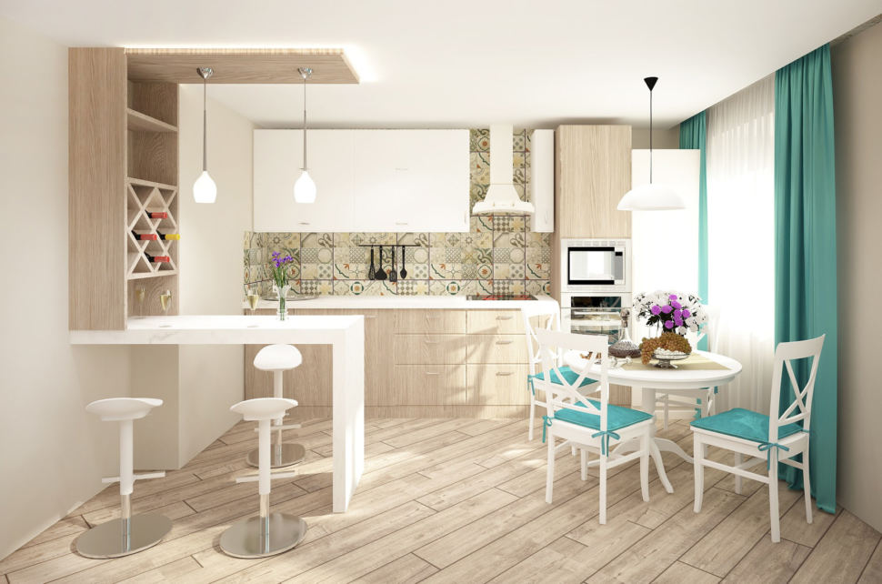Кухня-гостиная 31 кв.м в современном стиле со скандинавскими элементами ➤  смотреть фото дизайна интерьера